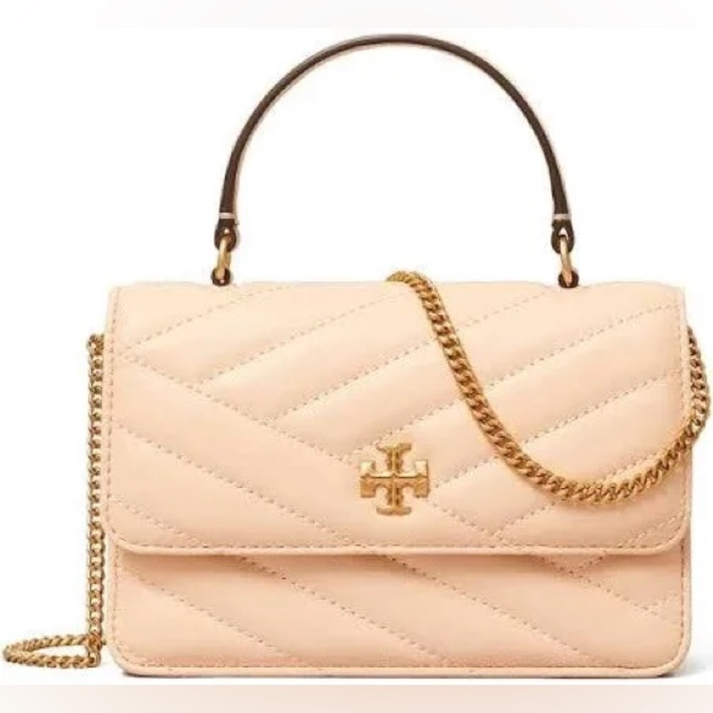 Tory Burch Kira Chevron Leather Top Handle Wallet in APRICOT